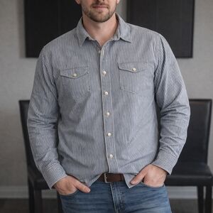 Camisa Vaquera Hombre XL Rayas Azul Botones Snap Western Stretch